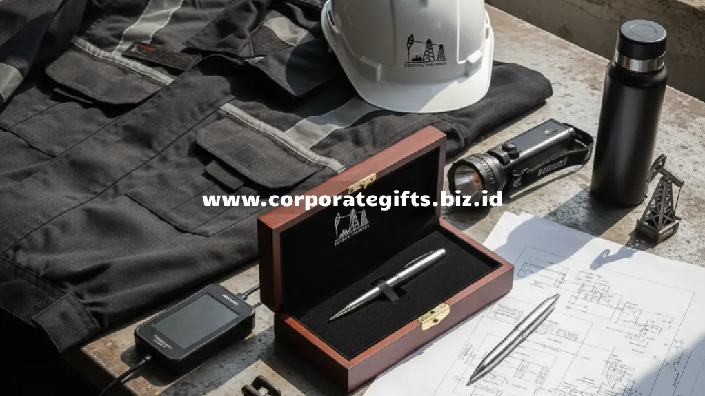 Souvenir eksklusif perusahaan migas seperti plakat kristal, pena engraved, dan miniatur kilang minyak